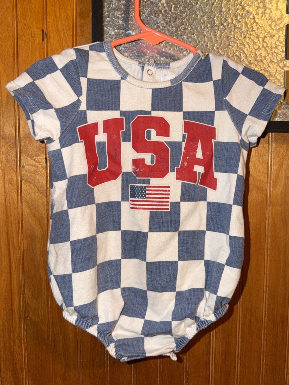 Kids USA Checkerboard Short-Sleeve Romper - Blue & White